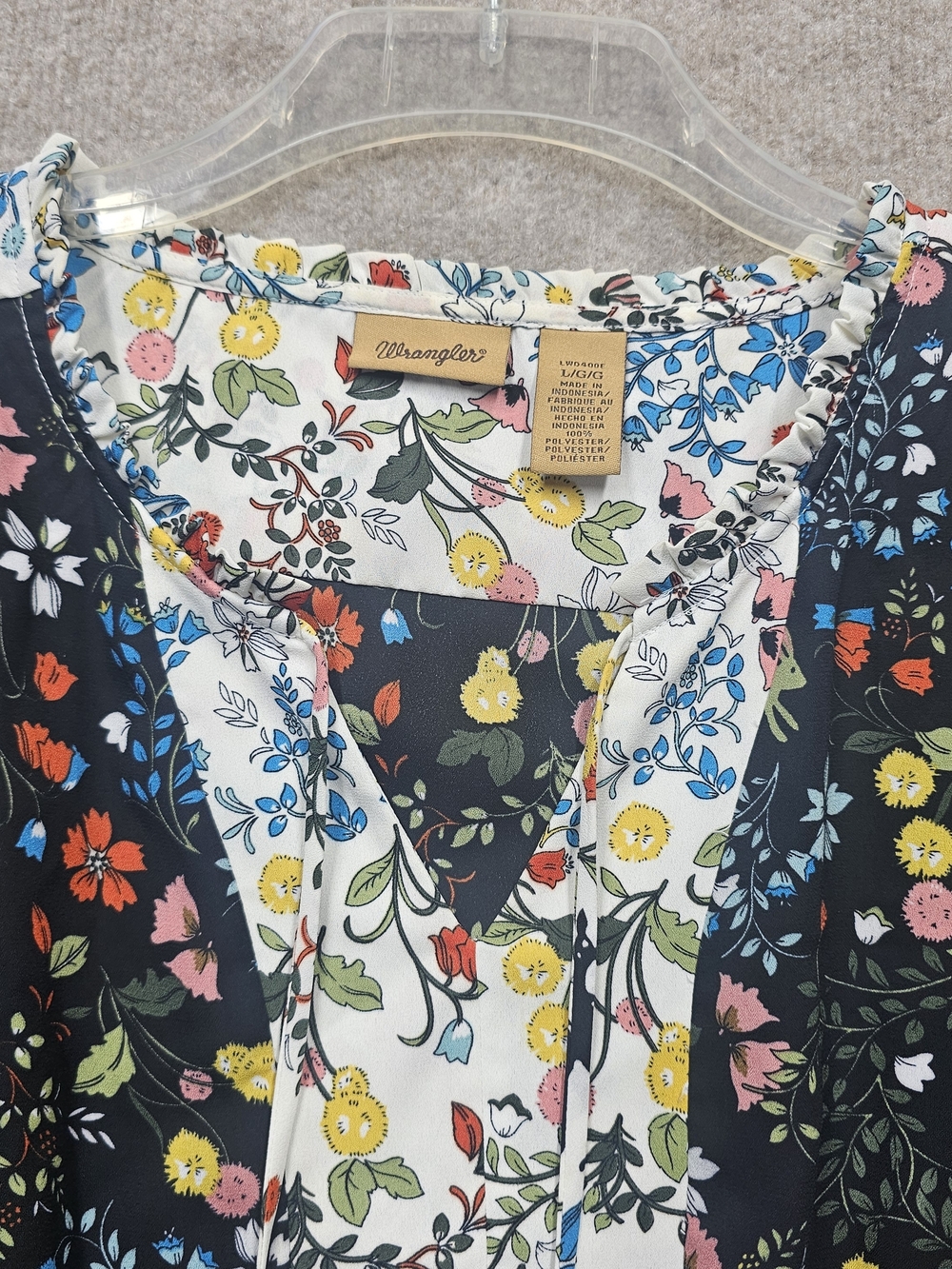 Wrangler Woodland Floral Sheer Dress L Deer Bunny Boho Ruffle - Picture 8 of 15